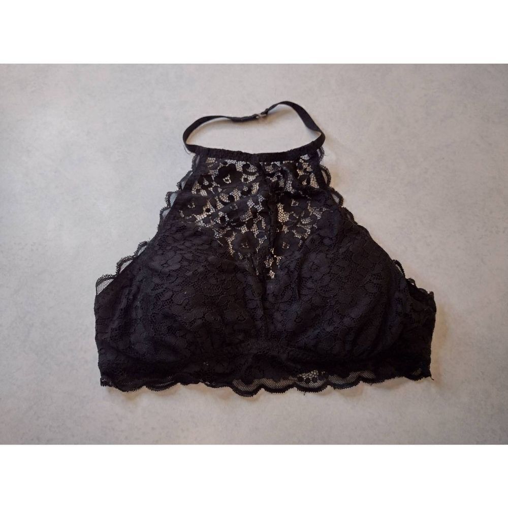 Gilly Hicks size S High Neck Halter Bralette Black Lace